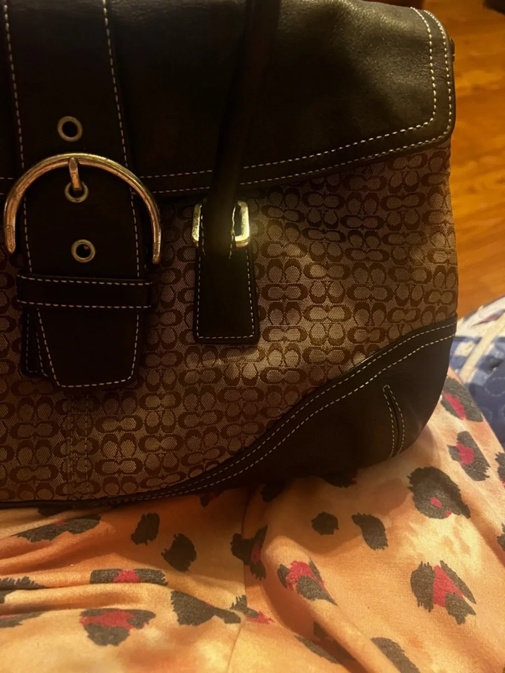 Coach Brown Logo Canvas and Dark Brown vintage soho signature flap satchel - Picture 3 of 9